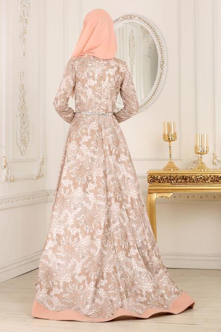 Evening Dresses - Salmon Pink Hijab Dress 42220SMN - 3
