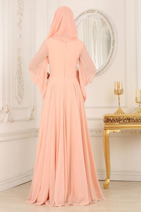 Evening Dresses - Salmon Pink Hijab Dress 4361SMN - 3