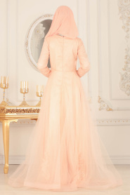 Evening Dresses - Salmon Pink Hijab Dress 4384SMN - Thumbnail