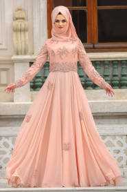 Evening Dresses - Salmon Pink Hijab Dress 43960SMN - Thumbnail