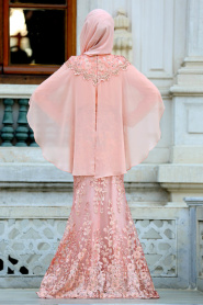 Evening Dresses - Salmon Pink Hijab Dress 4417SMN - Thumbnail