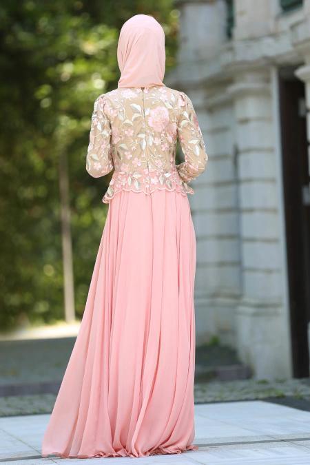Evening Dresses - Salmon Pink Hijab Dress 74880SMN - 2