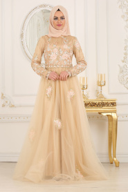 Evening Dresses - Salmon Pink Hijab Dress 7501SMN - Thumbnail