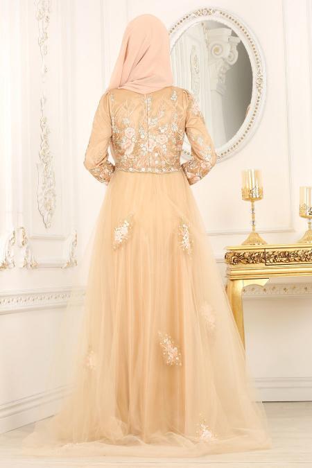 Evening Dresses - Salmon Pink Hijab Dress 7501SMN - 2