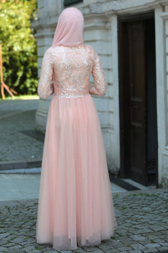 Evening Dresses - Salmon Pink Hijab Dress 7554SMN - Thumbnail