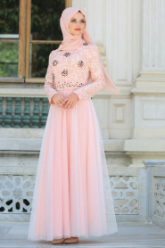 Evening Dresses - Salmon Pink Hijab Dress 75830SMN - Thumbnail
