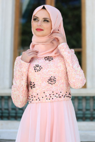 Evening Dresses - Salmon Pink Hijab Dress 75830SMN - Thumbnail