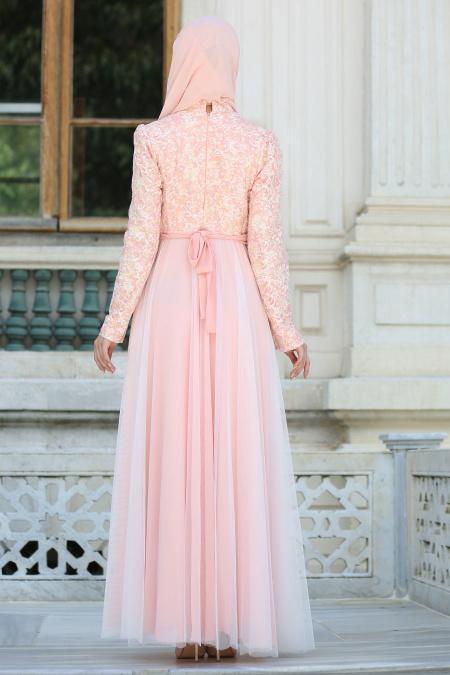 Evening Dresses - Salmon Pink Hijab Dress 75830SMN - 3