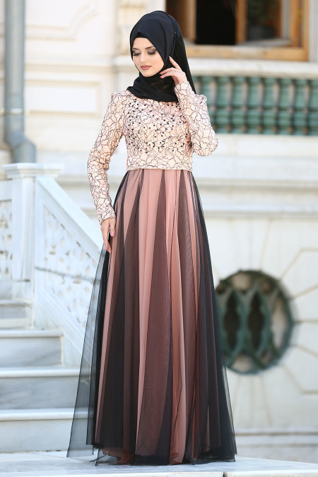Evening Dresses - Salmon Pink Hijab Dress 75831SMN