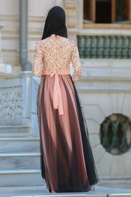 Evening Dresses - Salmon Pink Hijab Dress 75831SMN - 2