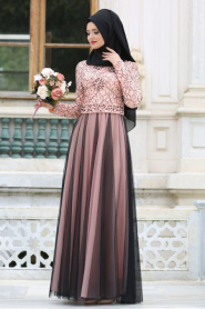 Evening Dresses - Salmon Pink Hijab Dress 7583SMN - Thumbnail