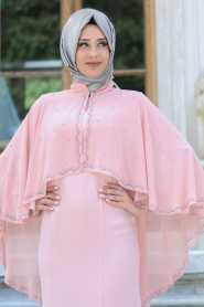 Evening Dresses - Salmon Pink Hijab Dress 7612SMN - Thumbnail