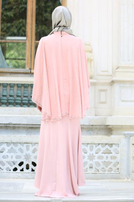 Evening Dresses - Salmon Pink Hijab Dress 7612SMN - 3