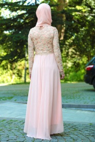 Evening Dresses - Salmon Pink Hijab Dress 76461SMN - Thumbnail