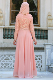 Evening Dresses - Salmon Pink Hijab Dress 76463SMN - Thumbnail
