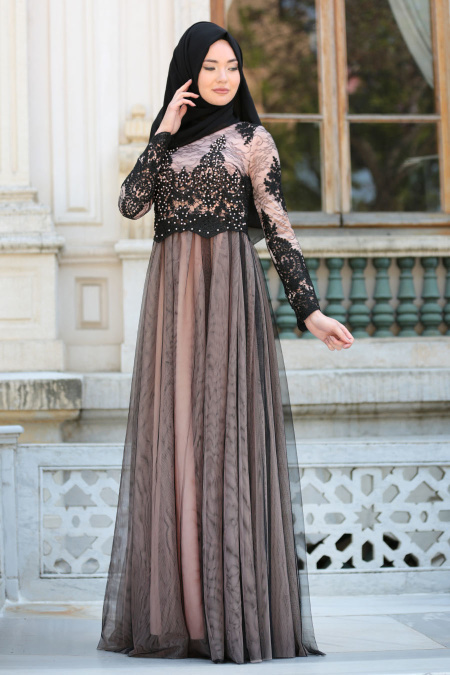 Evening Dresses - Salmon Pink Hijab Dress 7659SMN