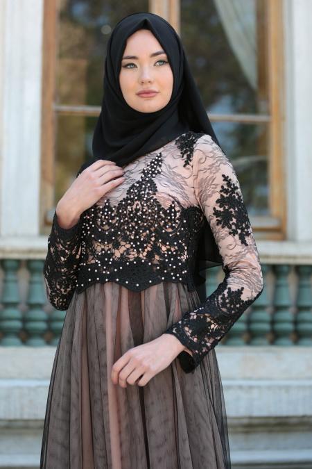 Evening Dresses - Salmon Pink Hijab Dress 7659SMN - 2