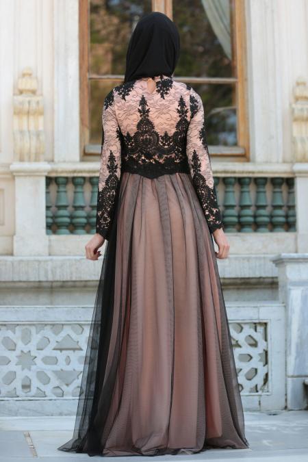 Evening Dresses - Salmon Pink Hijab Dress 7659SMN - 3