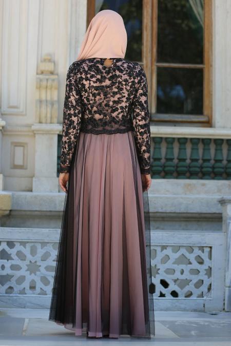 Evening Dresses - Salmon Pink Hijab Dress 7727SMN - 3