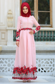 Evening Dresses - Salmon Pink Hijab Dress 7739SMN - Thumbnail
