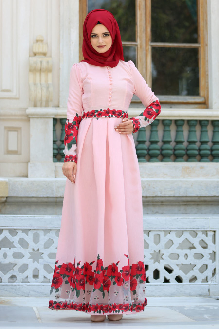 Evening Dresses - Salmon Pink Hijab Dress 7739SMN