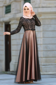 Evening Dresses - Salmon Pink Hijab Dress 7829SMN - Thumbnail