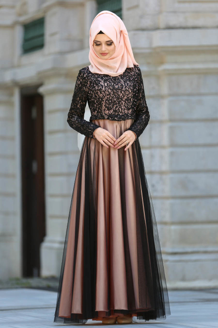 Evening Dresses - Salmon Pink Hijab Dress 7829SMN