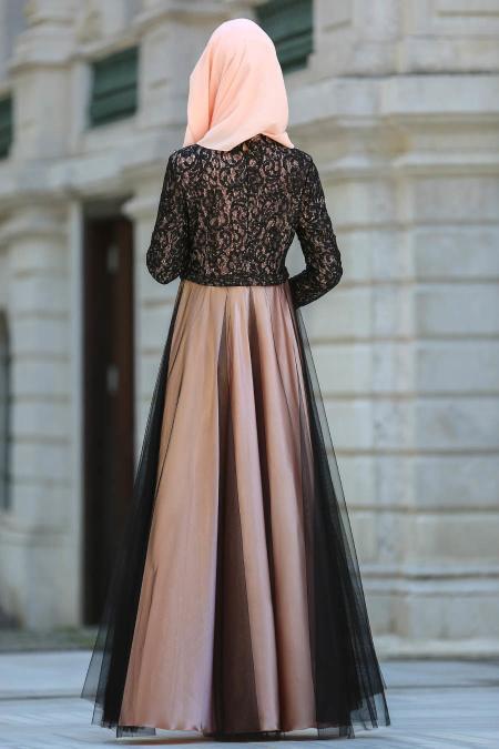 Evening Dresses - Salmon Pink Hijab Dress 7829SMN - 3