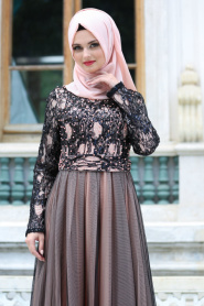 Evening Dresses - Salmon Pink Hijab Evening Dress 75450SMN - Thumbnail