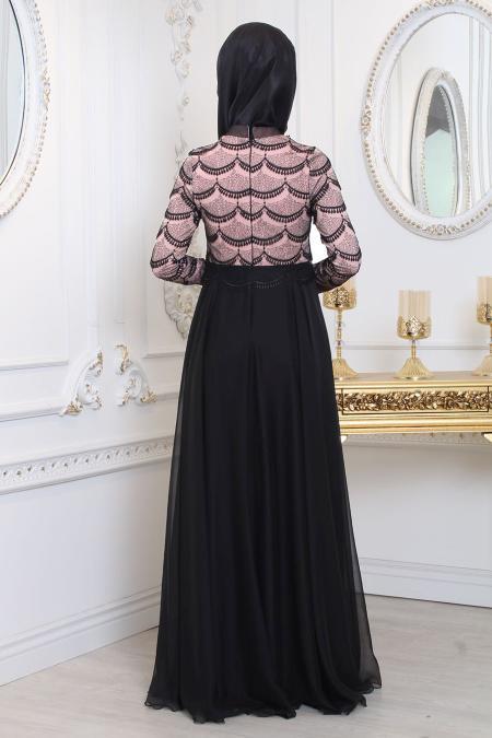 Evening Dresses - Salmon Pink Hijab Evening Dress 80040SMN - 3