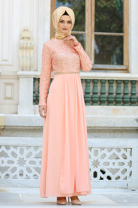 Evening Dresses - Salmon PinkHijab Dress 2799SMN