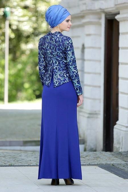 Evening Dresses - Sax Blue Hijab Dress 2131SX - 3