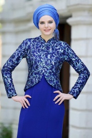 Evening Dresses - Sax Blue Hijab Dress 2131SX - Thumbnail