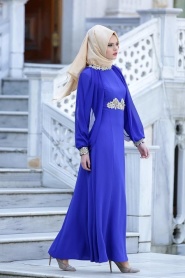 Evening Dresses - Sax Blue Hijab Dress 2137SX - Thumbnail