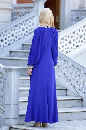 Evening Dresses - Sax Blue Hijab Dress 2137SX - 4