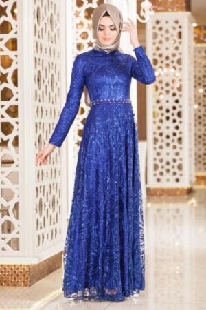 Evening Dresses - Sax Blue Hijab Dress 2217SX - 1