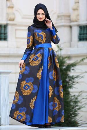 Evening Dresses - Sax Blue Hijab Dress 24680SX - 1