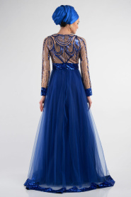 Evening Dresses - Sax Blue Hijab Dress 4033SX - Thumbnail