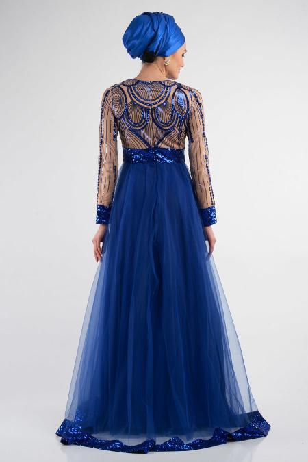 Evening Dresses - Sax Blue Hijab Dress 4033SX - 3