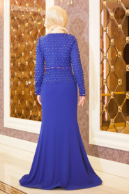 Evening Dresses - Sax Blue Hijab Dress 4155SX - Thumbnail