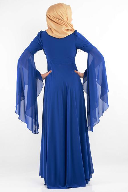 Evening Dresses - Sax Blue Hijab Dress 705SX - 3