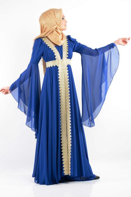 Evening Dresses - Sax Blue Hijab Dress 705SX - 2