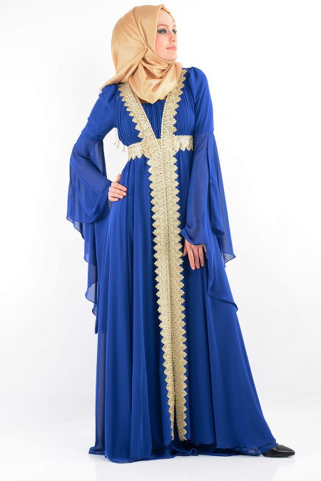 Evening Dresses - Sax Blue Hijab Dress 705SX