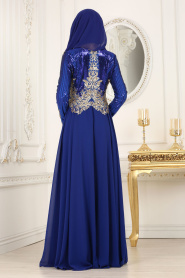 Evening Dresses - Sax Blue Hijab Dress 7973SX - Thumbnail