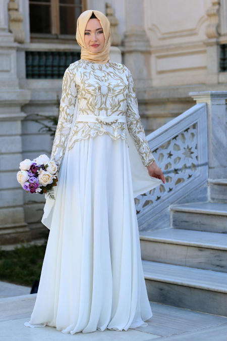 Evening Dresses - White Evening Dress 7556B