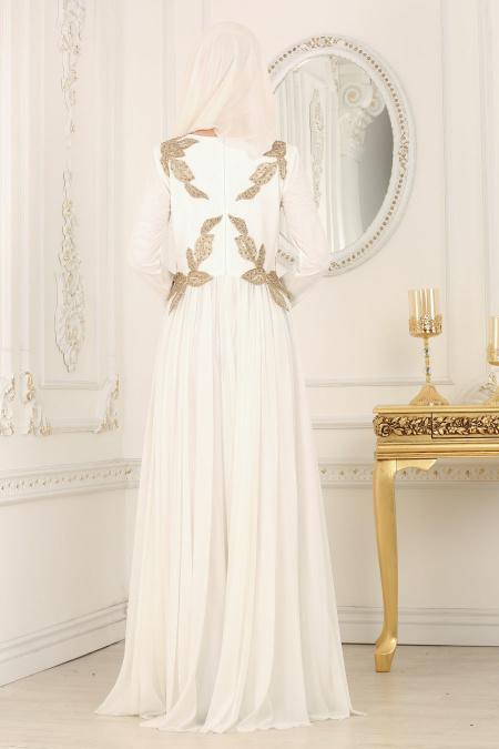 Evening Dresses - White Hijab Dress 1130B - 3