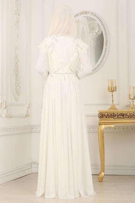 Evening Dresses - White Hijab Dress 115B - 3