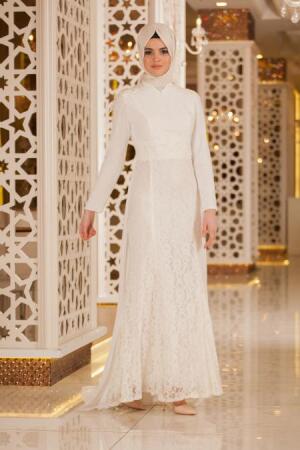 Evening Dresses - White Hijab Dress 2222B - 1