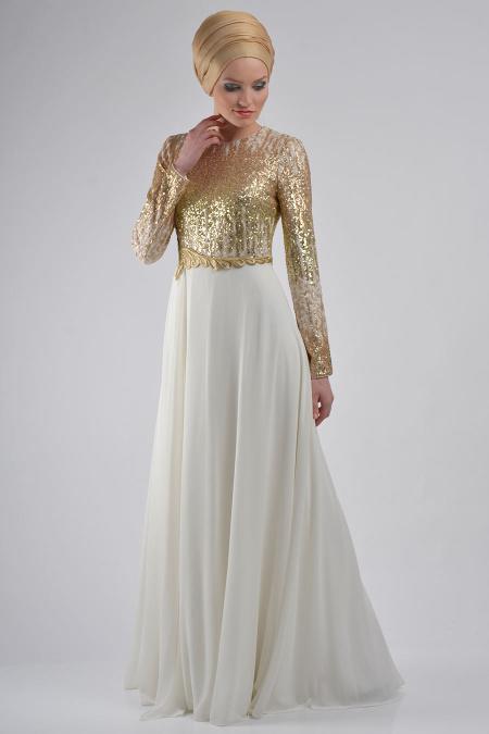 Evening Dresses - White Hijab Dress 3827B - 2