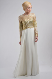Evening Dresses - White Hijab Dress 3827B - Thumbnail